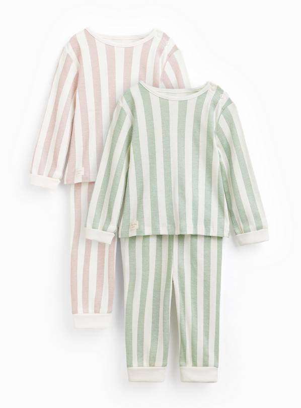 Green & Pink Striped Pyjama Sets 2 Pack 6-9 months